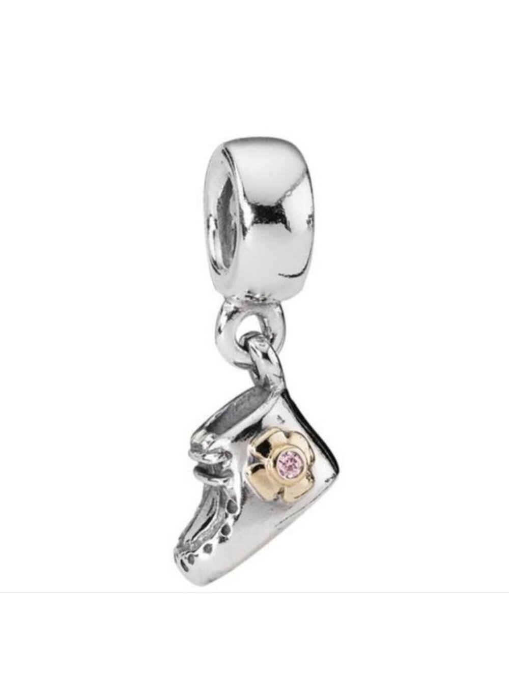 Pandora Sterling Silver + 14K Gold Baby Booty Dangle with Pink Zirconia - 790403